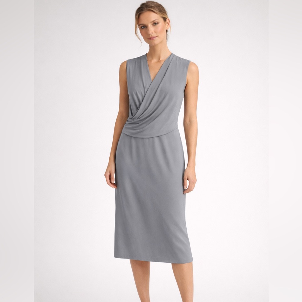 Helmut Lang Draped Sleeveless Midi Dress Gray Size‎ Small